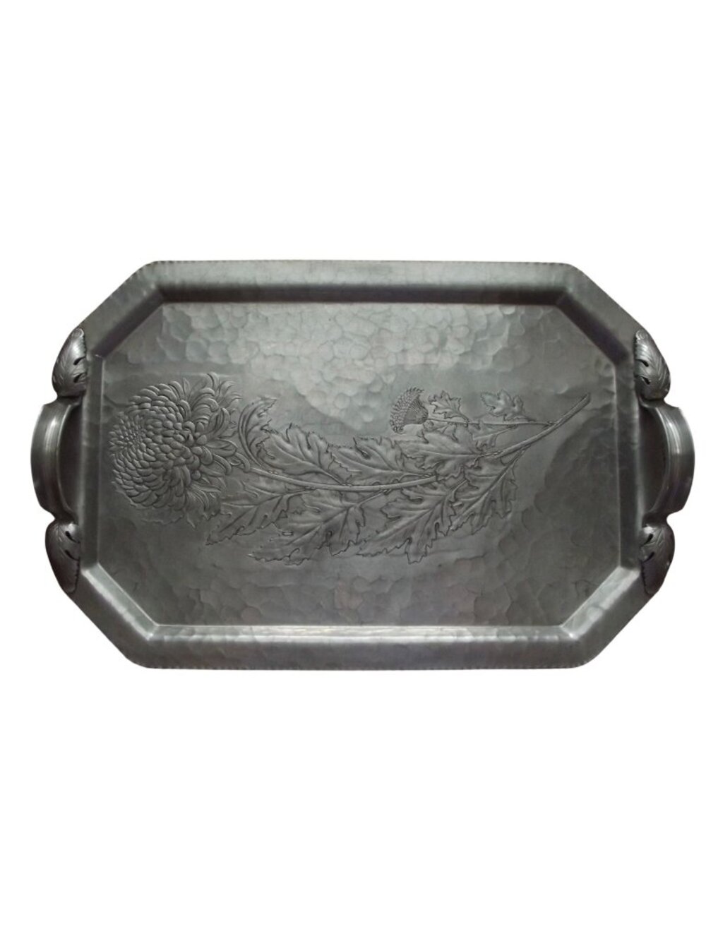 Continental Hand Wrought Silverlook Tray 755 Chrysanthemum Aluminum handles